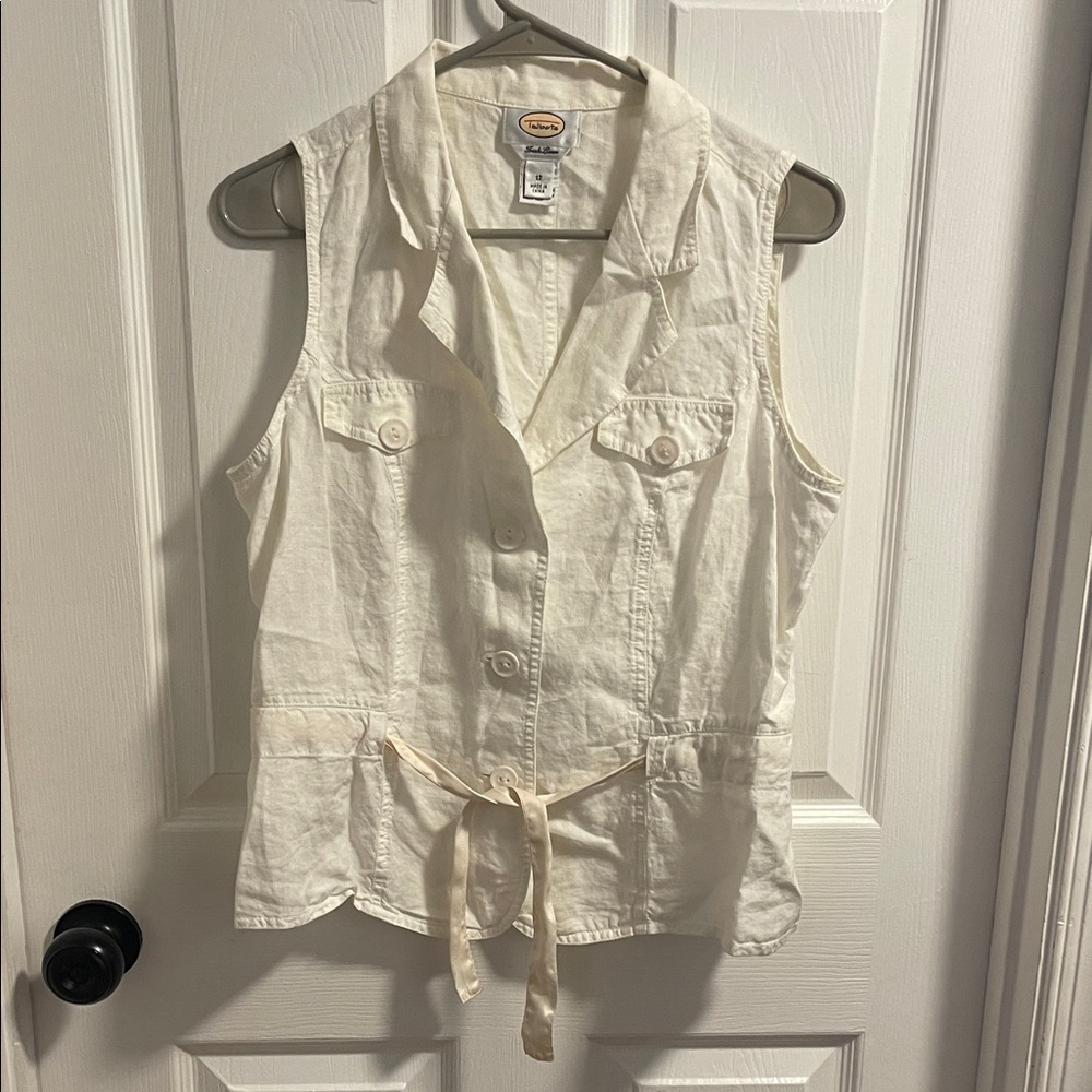 Talbots Ivory Sleeveless Vest with Back Tie
